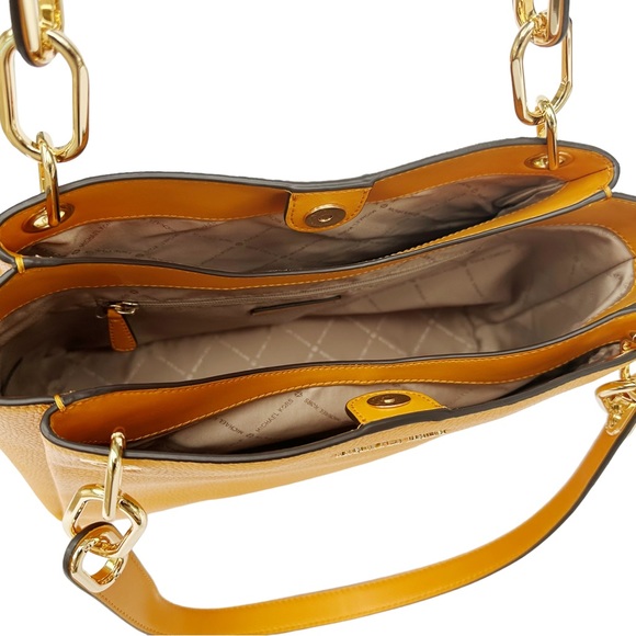 Michael Kors Trisha Large Triple Compartment Shoulder Tote Bag Honeycomb Yellow - Picture 4 of 7